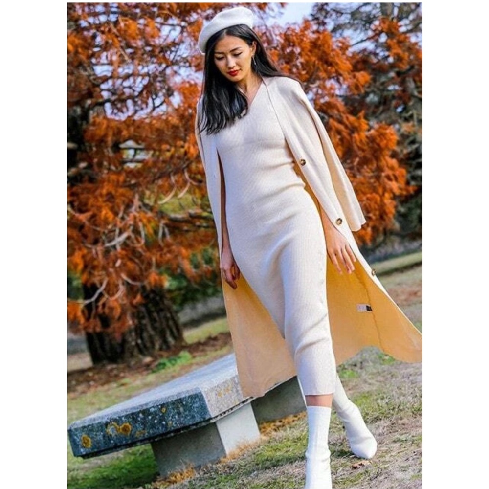 2 Piece Set: Knit Midi Pencil Dress and Long Cardigan Button Through - Picture 12 of 16